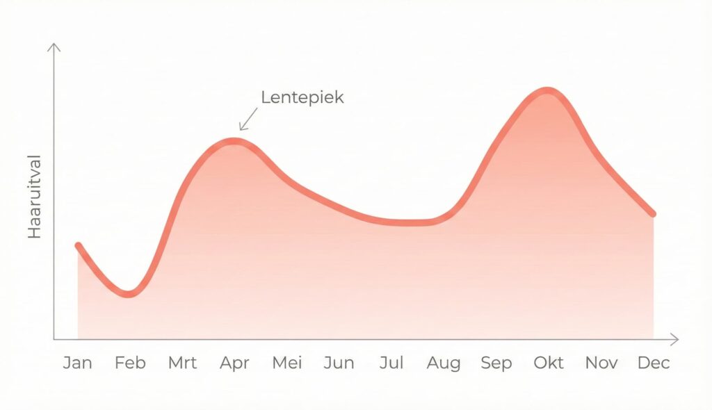 Grafiek die laat zien hoe haaruitval verschilt per seizoen met pieken in lente en herfst